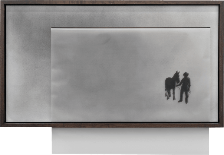 Nate Young In Black Untime No. 19, 2025 graphite on panel and vellum, archival tape, and oak 24 1/2 x 35 in 62.2 x 88.9 cm