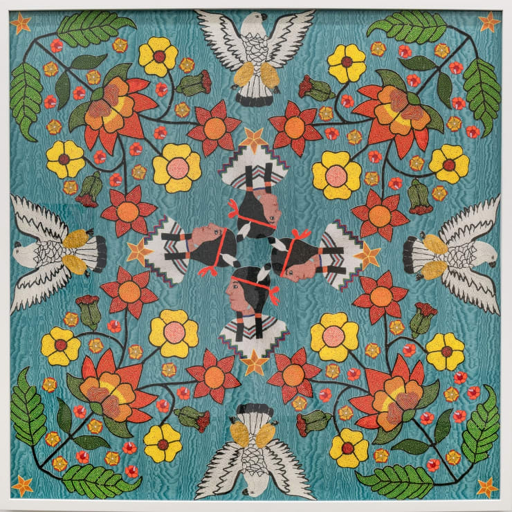 Wendy Red Star Spring Beauty, 2024 fabric and archival pigment prints mounted on gatorboard 45 1/2 x 45 3/4 in (framed) 115.6 x 116.2 cm 44 x 44 in (unframed) 111.8 x 111.8 cm