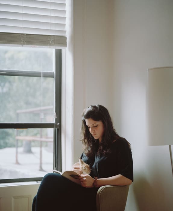 Carrie Schneider Diana reading Anne Carson (Autobiography of Red, 1999)from the series Reading Women (2012-2014), 2014 C-print 36 x 30 in. 91.44 x 76.2 cm Edition of 5 plus 2 artist's proofs