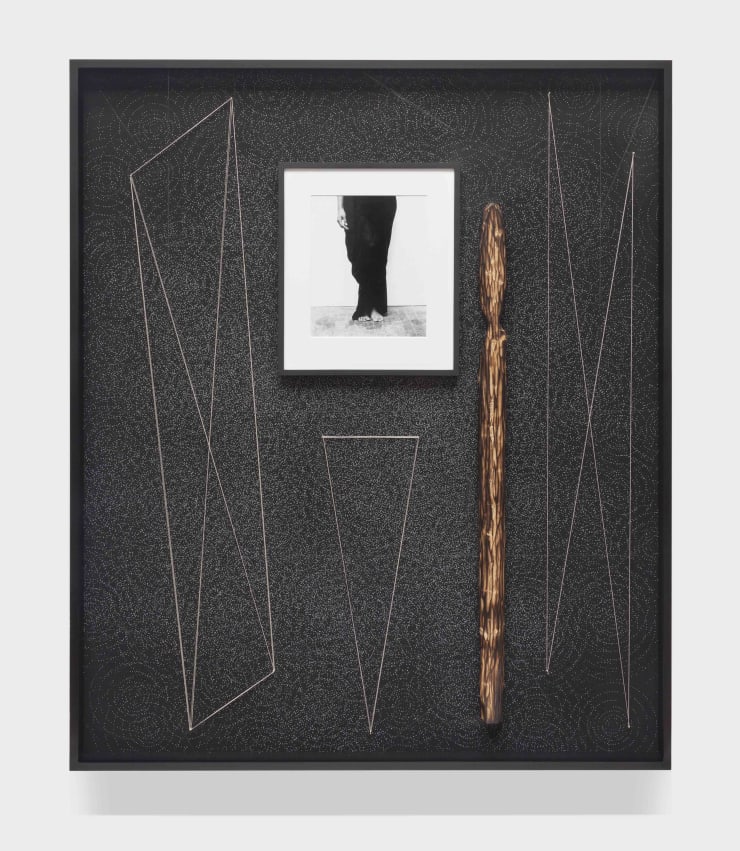 Sheree Hovsepian Autobiographical Time Travel, 2015 Archival dye transfer print, framed silver gelatin print, wood, string, brass nails, graphite, acrylic 60 x 50 in. 152.4 x 127.0 cm