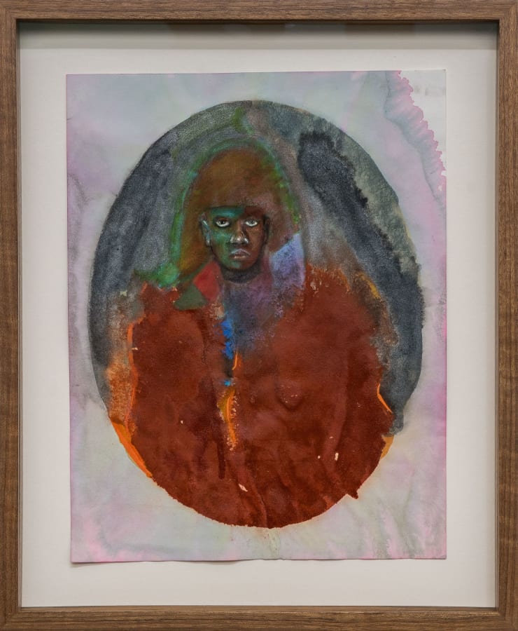 David Shrobe Orifice 5 (made of star stuff), 2023 oil, acrylic, ink, charcoal, colored pencil on paper, mounted on museum board with Shedua wood frame and museum glass 14 x 11 1/2 in 35.6 x 29.2 cm