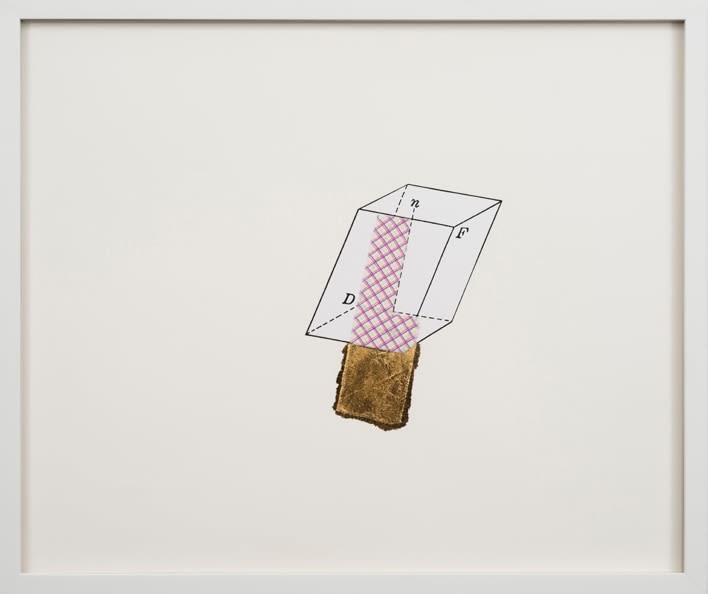 Karen Reimer Geometry in Outer Space or Heaven #9, 2014 Collaged paper, graphite, fabric, gold leaf 24 3/4 x 29 1/4 in (framed) 62.9 x 74.3 cm 23 5/16 x 27 7/8 in (artwork) 59.21 x 70.8 cm