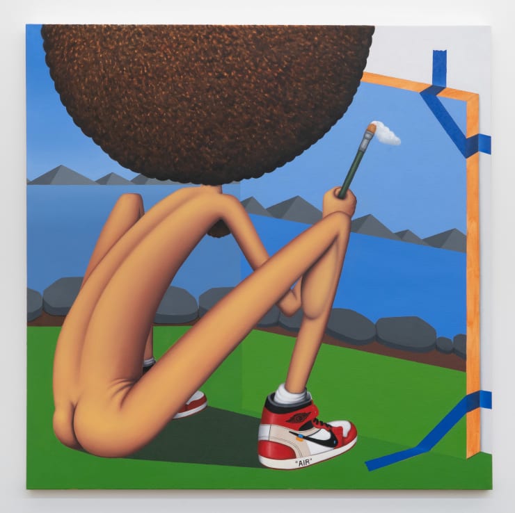 Jake Troyli, Plein air painting in the Off-White Jordan 1 Retro High OG Chicagos, 2020