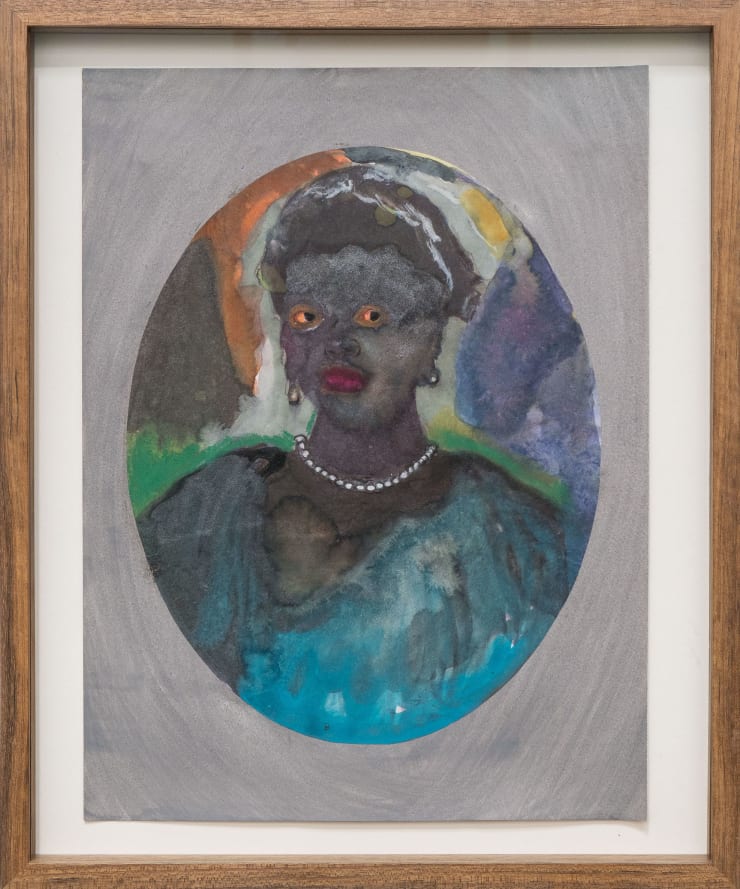 David Shrobe Orifice 4 (figure as landscape), 2023 oil, acrylic, ink, charcoal, colored pencil on paper, mounted on museum board with Shedua wood frame and museum glass 14 x 11 1/2 in 35.6 x 29.2 cm