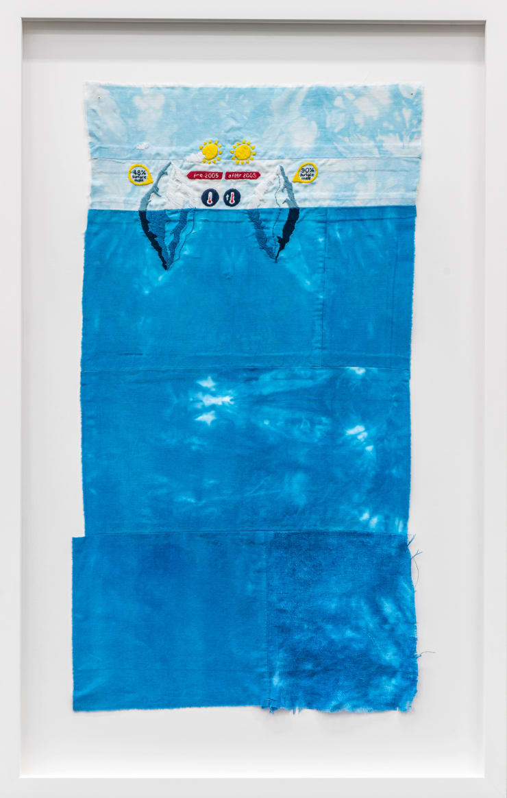 Karen Reimer 48% surface melt pre 2005 after 2005 90% surface melt, 2019 Embroidery on fabric 36 x 22 3/4 in 91.4 x 57.8 cm