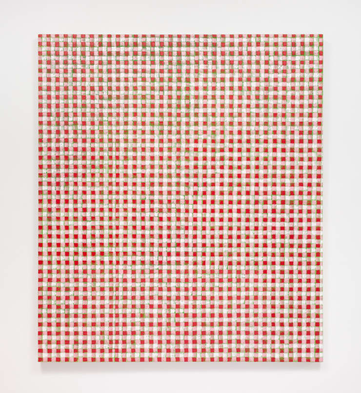 Michelle Grabner Untitled II from "Chicago Gingham", 2016 Oil and gesso on burlap on canvas 75 x 65 in. 190.5 x 165.1 cm