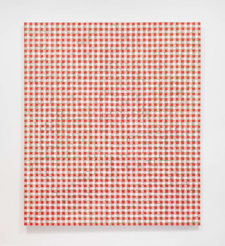 Michelle Grabner Untitled III from "Chicago Gingham", 2016 Oil and gesso on burlap on canvas 75 x 65 in. 190.5 x 165.1 cm