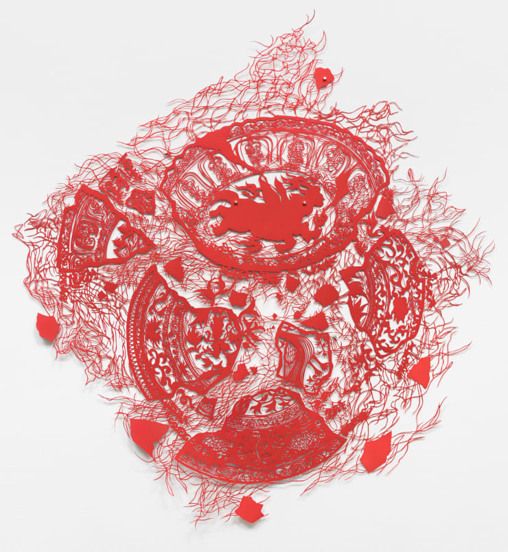 Antonius-Tín Bui Dynasty, the pain in my vein is hereditary, 2022 hand-cut paper, ink, pencil, paint 42 1/2 x 40 in 108 x 101.6 cm