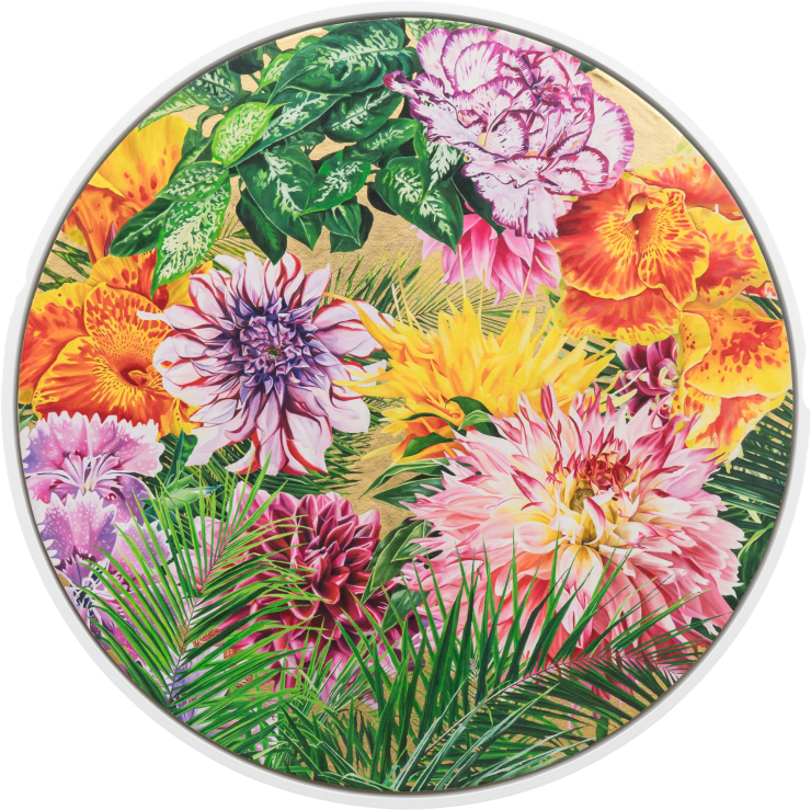 Carlos Rolón Discovery in the New World (Bahamas), 2022 ink, Oil paint and 24k gold leaf on canvas on wood mount 36 x 36 in 91.4 x 91.4 cm