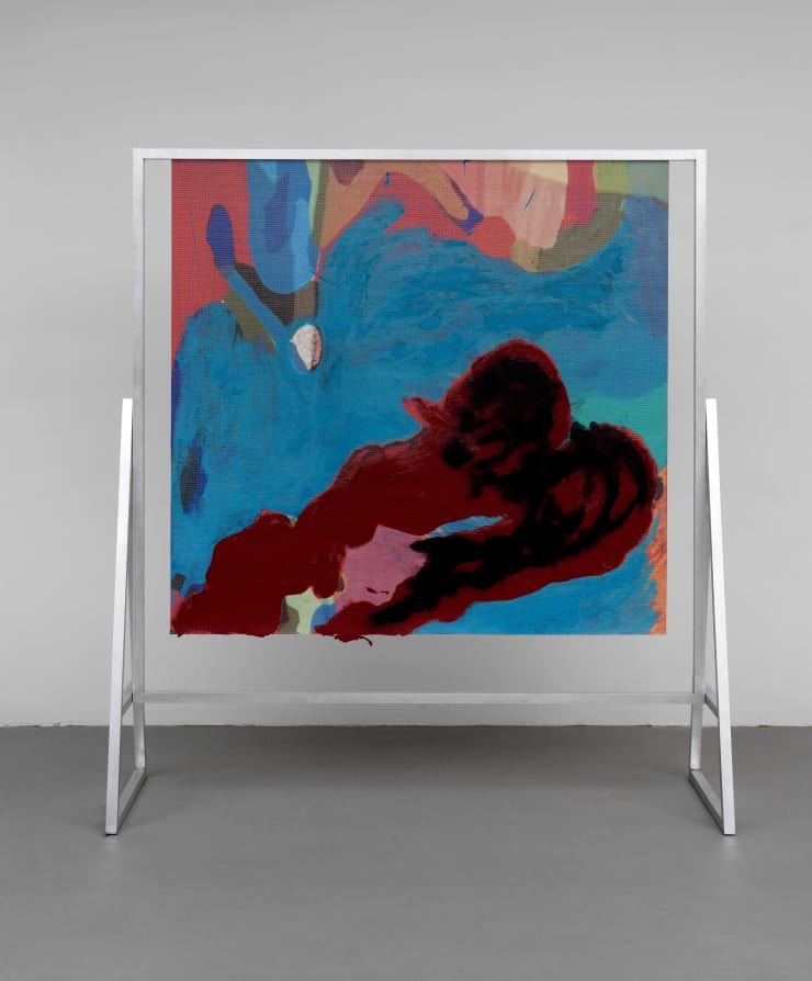 Candida Alvarez Red Puddle, from Air Paintings (2017-2019), 2017 latex ink, acrylic, enamel, and glitter on PVC mesh with aluminum and wood 81 x 71 x 26 in. 205.7 x 180.3 x 66.0 cm