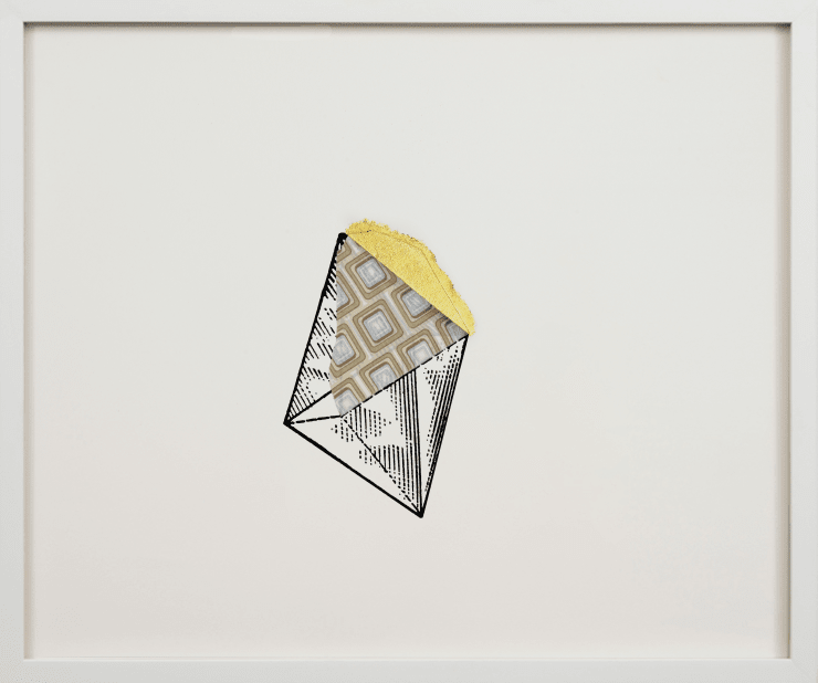 Karen Reimer Geometry in Outer Space or Heaven #4, 2014 Collaged paper, fabric, gold leaf 24 3/4 x 29 1/4 in (framed) 62.9 x 74.3 cm 23 5/16 x 27 7/8 in (artwork) 59.21 x 70.8 cm