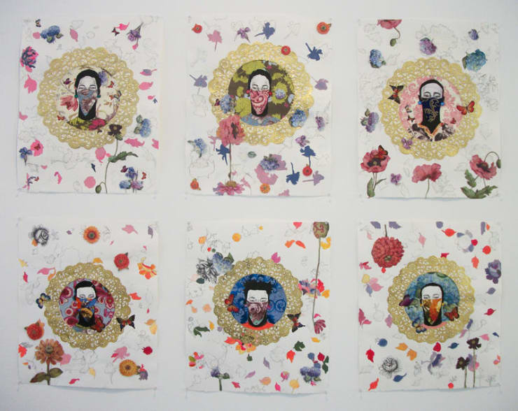 Ebony G. Patterson Untitled Studies IV, V, VI from the series "Of 72", 2011 mixed media on paper 20 x 16 in. 50.8 x 40.64 cm