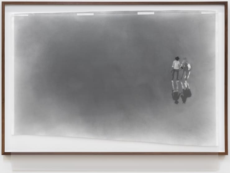 Nate Young In Black Untime No. 9, 2022 graphite on paper and vellum, archival tape and oak 35 x 46 3/4 in 88.9 x 118.6 cm