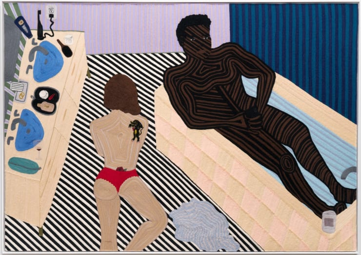 Cheryl Pope Room with Two Sinks, 2022 needle-punched wool roving on cashmere 61 3/4 x 87 1/2 in 156.8 x 222.3 cm