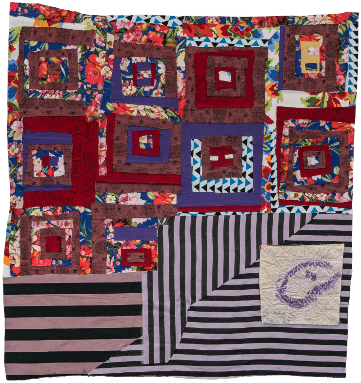 Sanford Biggers Promiscuous Platform, 2023 assorted textiles, mixed media, archival paper mounted on felt 31 1/2 x 30 1/4 x 1 1/2 in 80 x 76.8 x 3.8 cm