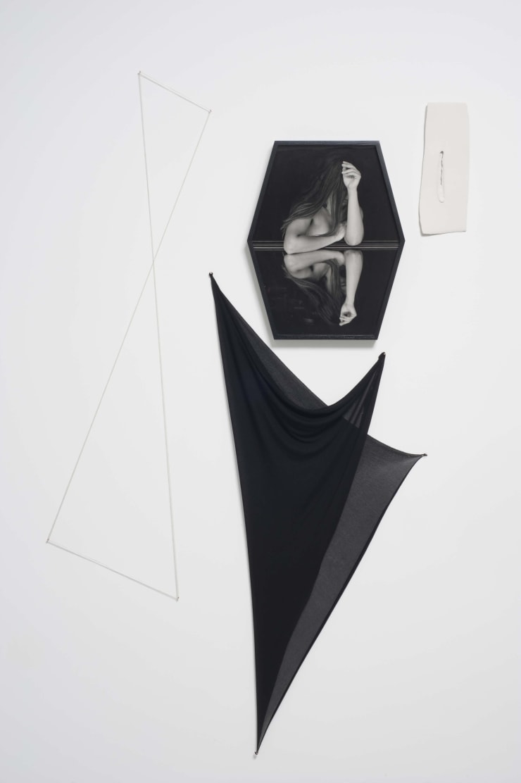 Sheree Hovsepian Material Gesture (Sister #1), 2012 Silver Gelatin Print (editin 1/3 + 2APs, fabric, string, nails, and porcelain 72 x 0 48/0 in. 182.88 cm