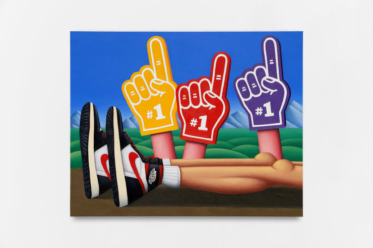 Jake Troyli Martyred in the Jordan 1 Retro High OG Gym Reds, 2023 oil on canvas 30 x 40 in 76.2 x 101.6 cm