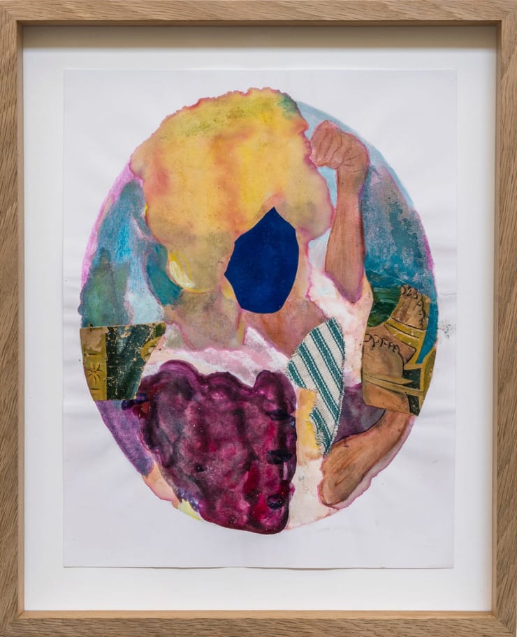 David Shrobe Cut through the Air, 2021 Oil, acrylic, antique print, flocking and linen on paper mounted on board in wood frame behind non glare glass 13 x 10 in. 33 x 25.4 cm