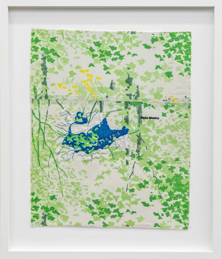 Karen Reimer Massive Algae Blooms in Lake Erie, 2020 Embroidery on fabric 31 x 26 1/2 in 78.7 x 67.3 cm