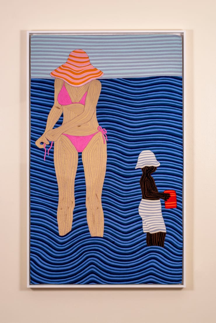 Cheryl Pope Mother and Child in the Sea, 2023 needle punched wool roving on cashmere 34 x 58 in 86.4 x 147.3 cm