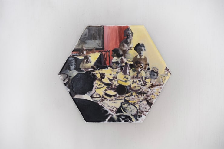 Norman Hyams, Party (Small hexagon, yellow-Chinese vermilion), 2022