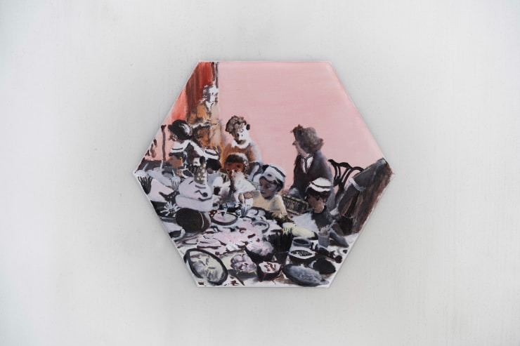 Norman Hyams, Party (Small hexagon, pink-Chinese vermilion), 2022