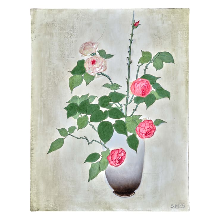 Sergio Miguel, Rosas enconchadas I (flowers in vase), 2025