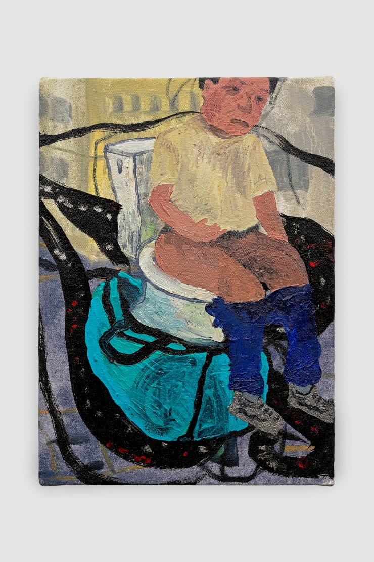 Kyoko Idetsu Toilet in the bag, 2021 Oil on canvas. 13 1/8 x 9 1/2 in 33.3 x 24.2 cm