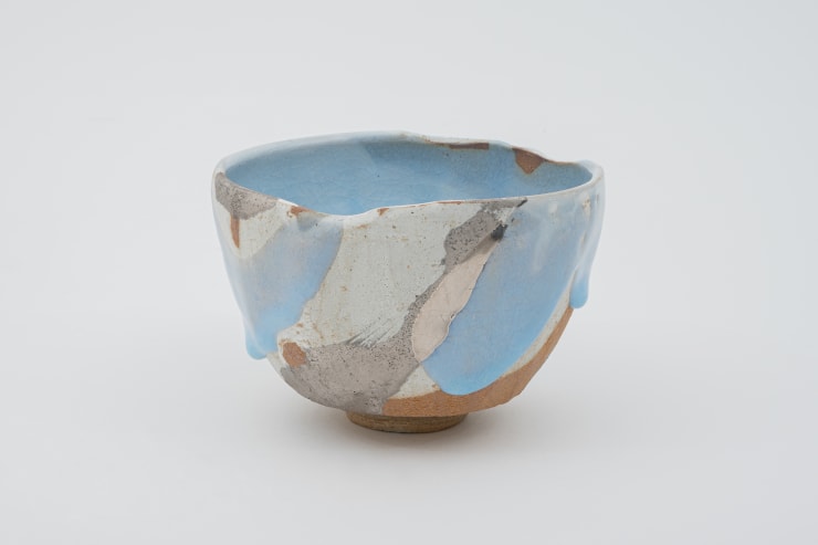 Hosai Matsubayashi XVI Geppaku glaze with platinum Chawan / 茶盌　月白釉流シプラチナ彩, 2020 Ceramic, ash glaze, platinum. 陶器/灰釉、プラチナ焼付 3 3/8 x 5 x 4 5/8 in 8.6 x 12.7 x 11.8 cm