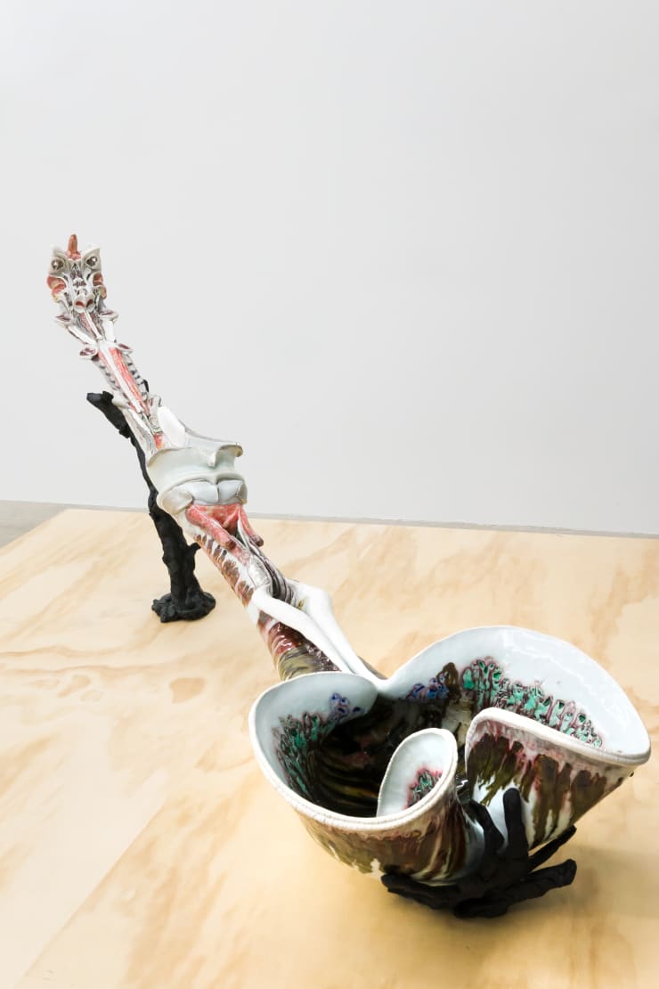 Kentaro Kawabata spoon, 2021 Porcelain, glass, slag, platinum, silver. 65 x 16 1/4 x 8 in 165.1 x 41.3 x 20.3 cm
