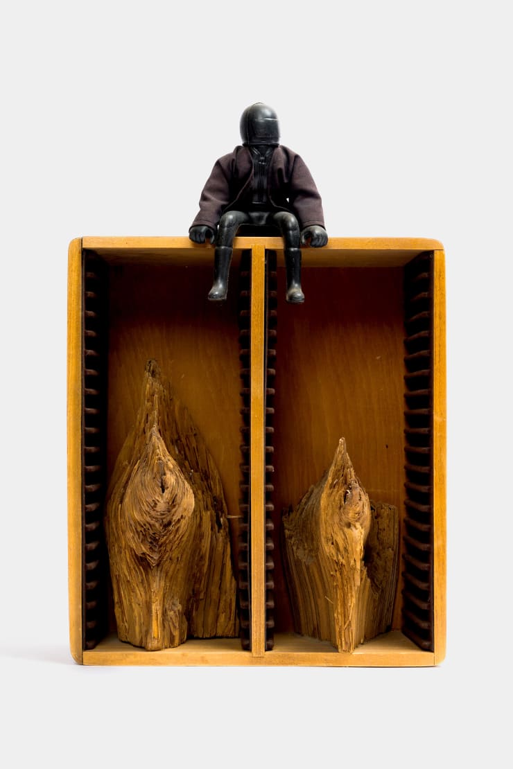 Kenzi Shiokava Untitled, 1997 CD case, dried wood, toy figurine 16 x 11 1/2 x 10 1/2 in 40.6 x 29.2 x 26.7 cm