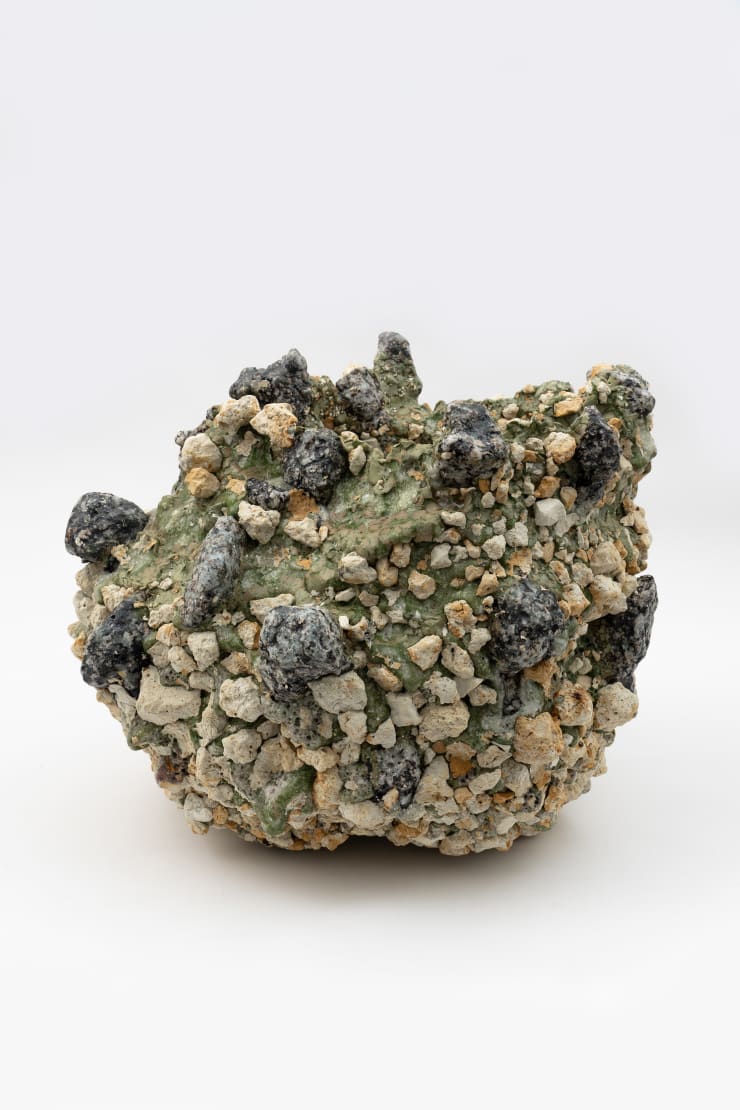 Masaomi Yasunaga Vessel Fused with Stone, 2023 Glaze, colored slip, granite, kaolin 15 3/8 x 19 1/4 x 18 1/8 in 39 x 49 x 46 cm