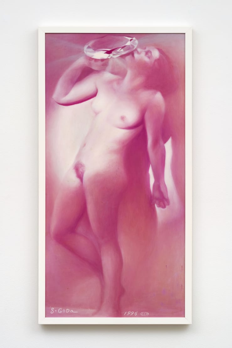 Sawako Goda Violet Nude バイオレットなヌード, 1996 Oil on canvas, framed 35 3/8 x 17 3/4 in (90 x 45 cm)