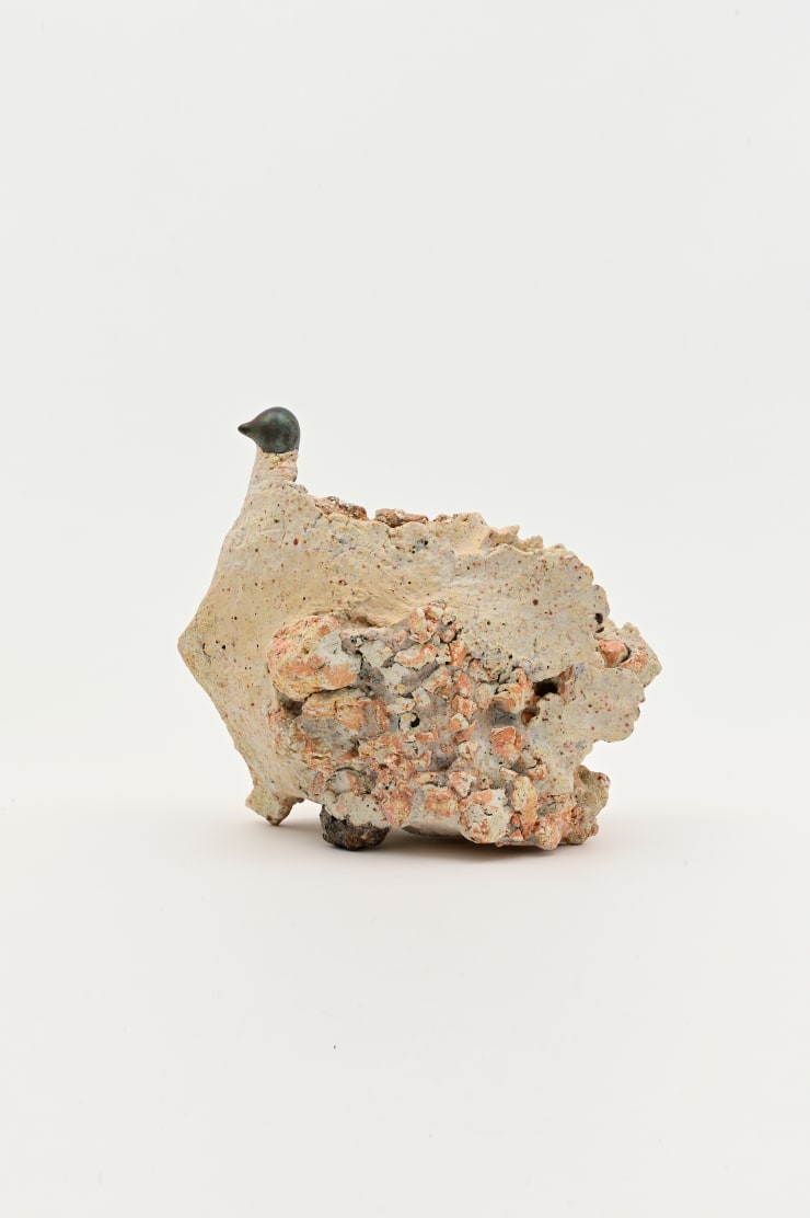 Masaomi Yasunaga Empty Creature 空虚な生物, 2024 Glaze, titanium oxide, granite, kaolin, silver leaf 9 1/4 x 9 7/8 x 5 7/8 in 23.5 x 25 x 15 cm