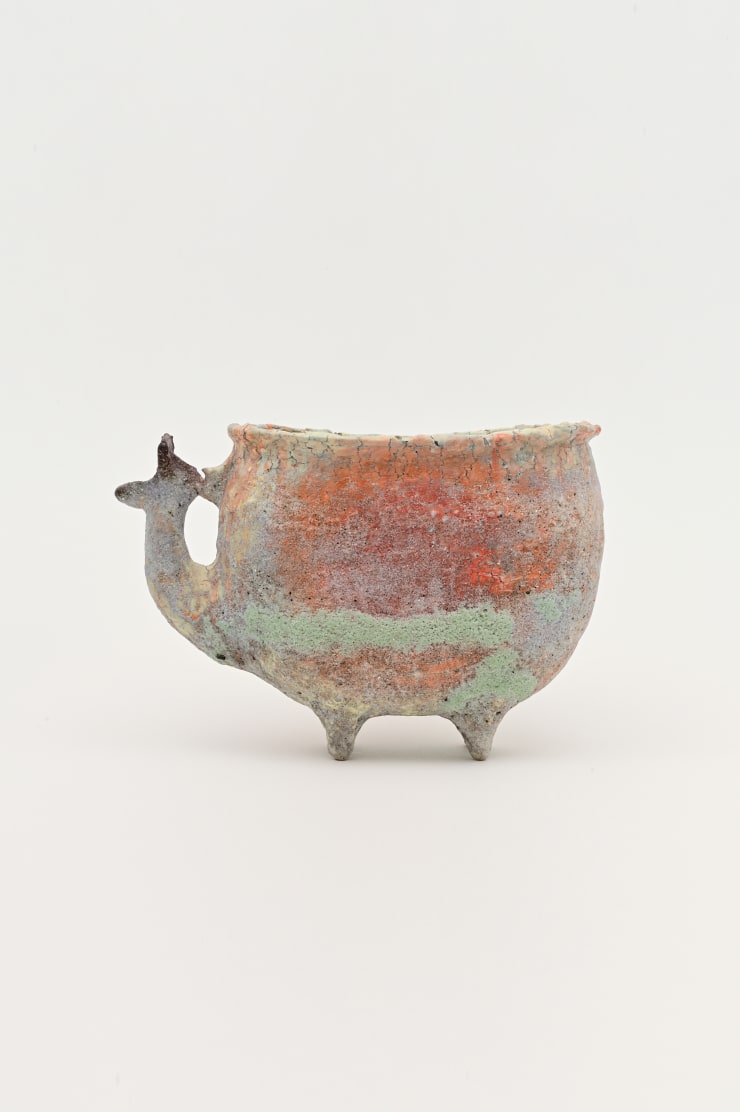 Masaomi Yasunaga Empty Creature 空虚な生物, 2024 Glaze, colored glaze, slip, underglaze color, copper, kaolin 9 1/4 x 13 1/4 x 5 1/4 in 23.5 x 33.5 x 13.5 cm
