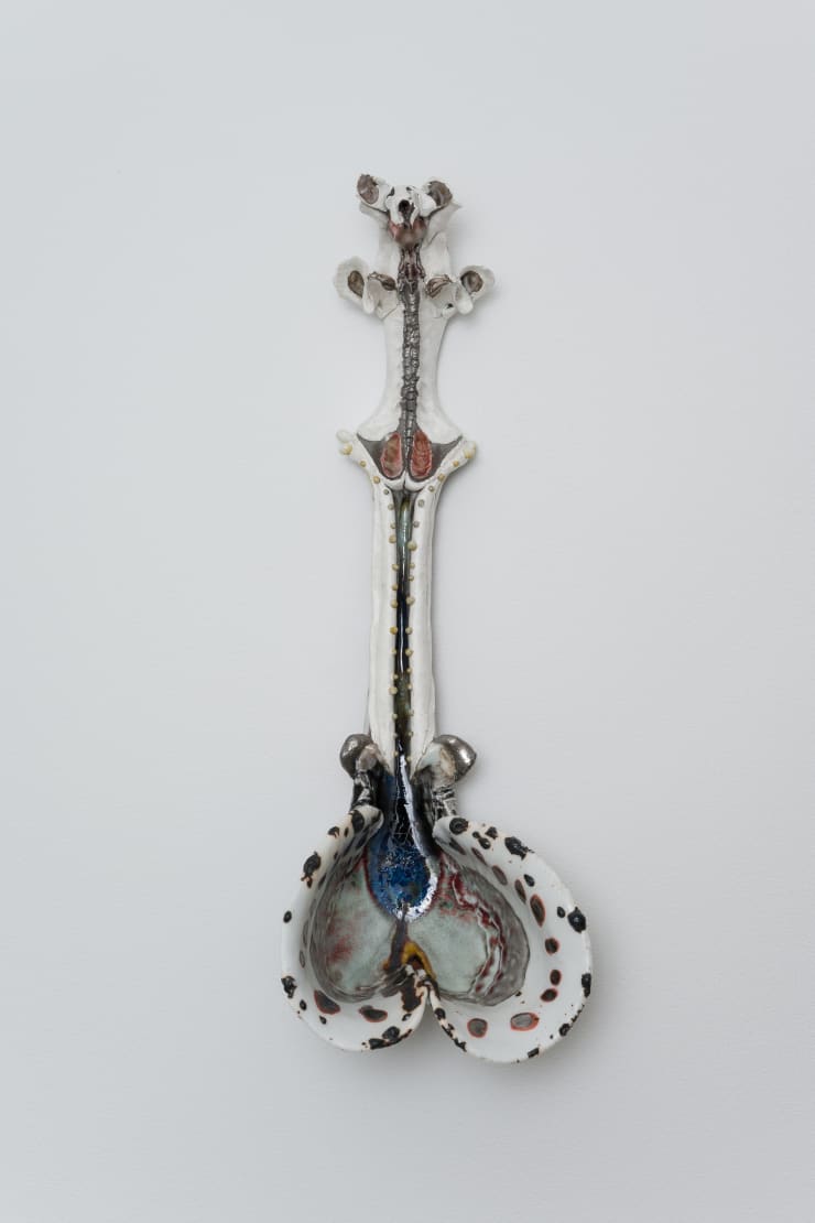 Kentaro Kawabata spoon, 2021 Porcelain, glass, slag, platinum, silver. 17 1/4 x 6 x 5 1/4 in 43.8 x 15.2 x 13.5 cm