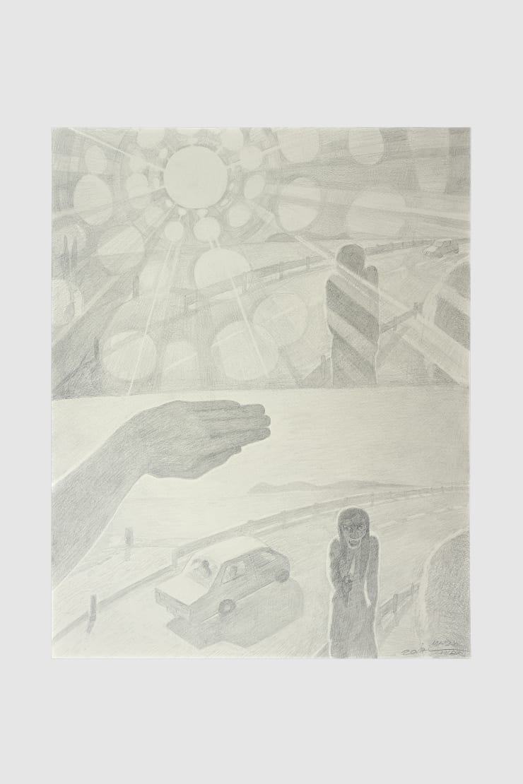 Masaya Chiba 無限のファクター(狂気に狙われる事(女)) ("Unlimited Factor (Matter (Woman) Targeted by Insanity)"), 2018 Pencil on paper. 21 1/2 x 16 7/8 in 54.7 x 43 cm