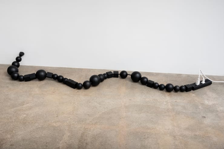 BLESS BLESS Nº26 Multiplug Natural wood beads, Electric devise with several outlets suspended from the ceiling, fringe cable. You can plug in BLESS Lampknots or any other devise - a modern chandelier.