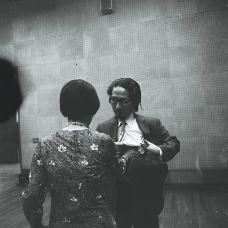 Mitsutoshi Hanaga Matsuzawa Yutaka Performing "My Own Death" with Tsujimura Kazuko at "Tokyo Biennale 1970" at Tokyo Metropolitan Art Museum, May 10, 1970, 1970 Gelatin silver print on fiber paper. (Hand printed by Seiji and Hatsumi Mizuno) Paper size: 14 x 11 in (35.7 x 27.8 cm)