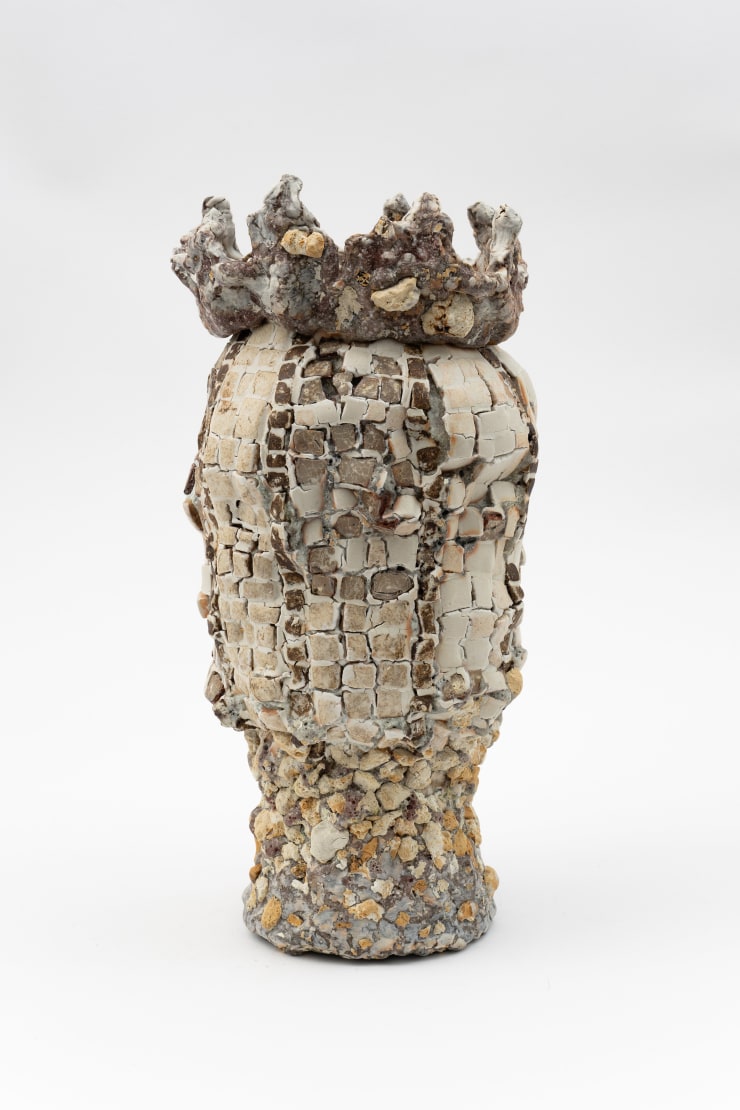 Masaomi Yasunaga Mosaic Vessel, 2023 Glaze, slip, tile, copper, kaolin 15 3/4 x 7 7/8 x 7 1/2 in 40 x 20 x 19 cm