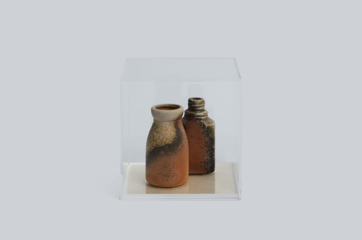 Tomoko Obana 250112 20/25, 2025 Ceramic, paper, and acrylic (An arrangement of two objects) 4 x 4 x 4 in 10 x 10 x 10 cm