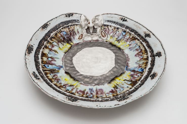 Kentaro Kawabata Knot Face 5, 2018 Porcelain, glass, slag, platinum, silver, ocean sand. 4-3/8 x 23-1/4 x 22-1/8 inches 11.1 x 59 x 56.2 cm