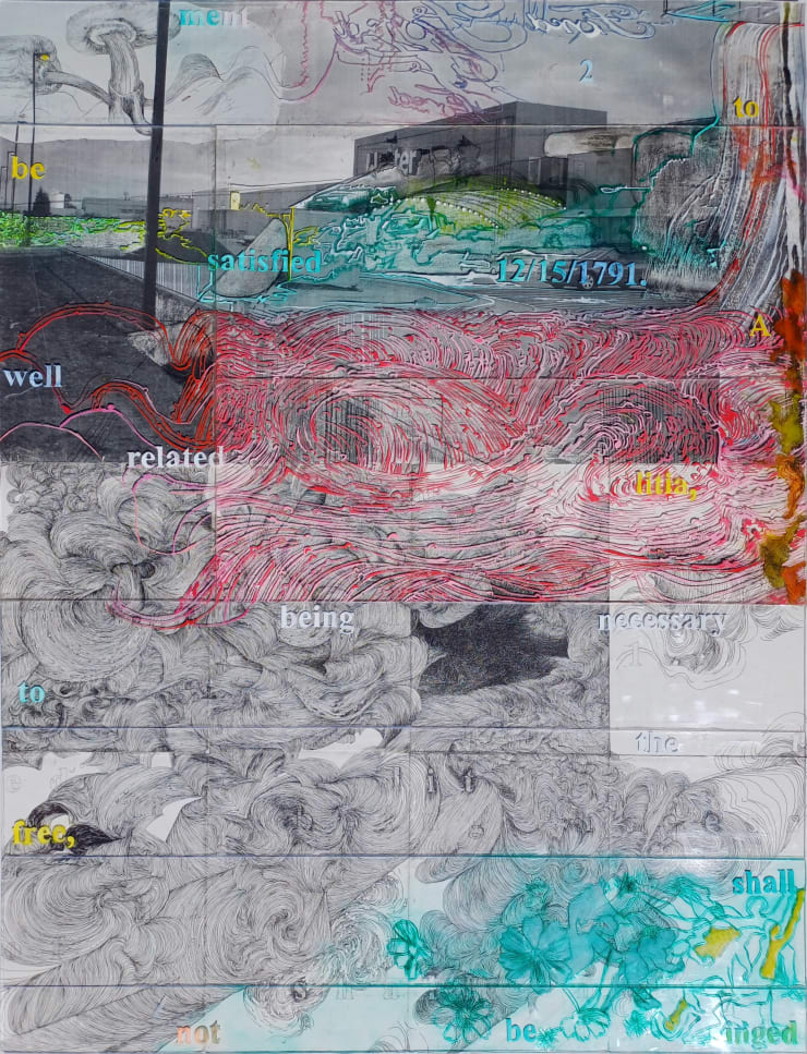 Ment 2 to be. Letters removed from the 2nd amendment`, 2024 Acrylic paint ink on repurposed acrylic sheets and paper 110 x 83.7cm