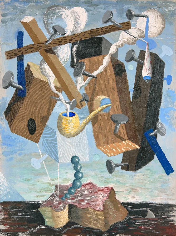Blue Whips on Salmon Island, 2023 Oil on panel mounted on wood 40 x 30 cm
