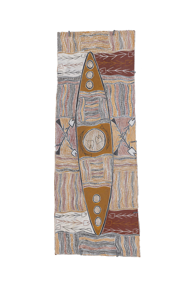 Maŋgalili Story, 2024 Earth pigments on Stringybark 88.5 x 34 cm