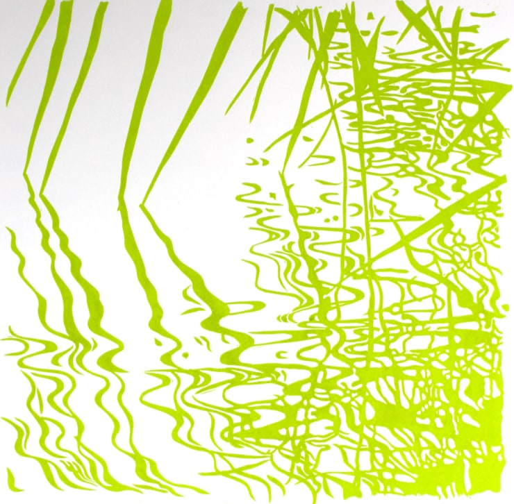 Andrew Carter Reflect, Lime Green Linocut Somerset Satin 300gm 38 x 38cm