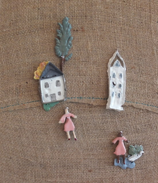 Emily Fairlie Baker Slower Times, 2021 Hessian, pewter, enamel and cotton ribbon 31 x 26 x 4.5 cm