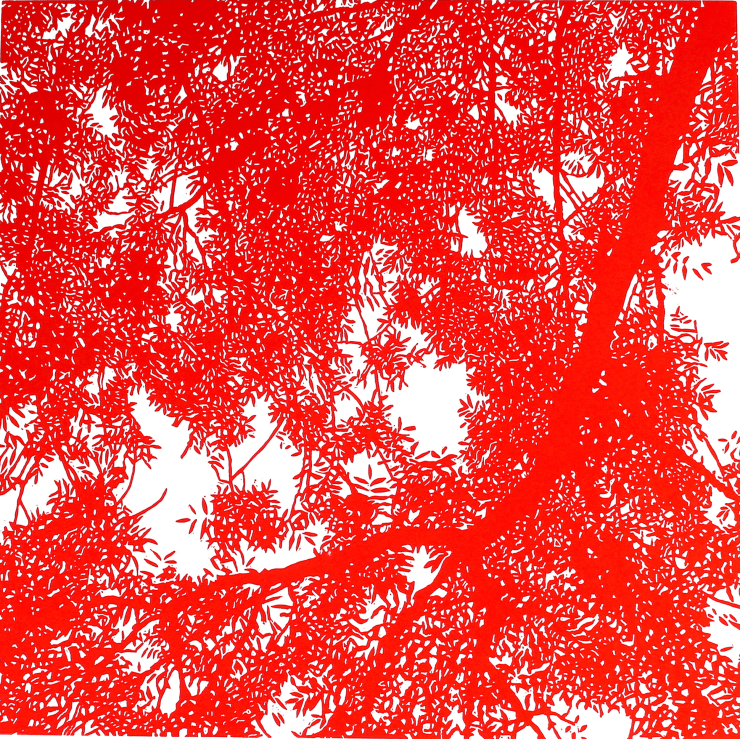 Andrew Carter Ash Tree Red Linocut Somerset satin 300gm 39 x 39cm