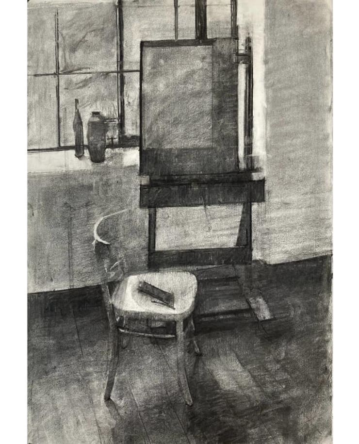Studio Interior with Easel and Chair
