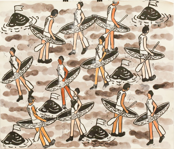 Akira the Hustler Islands (And People) in an Ocean Current, 2020 Monotype print, oil pastel, oil on paper 72.5 x 84.2 cm